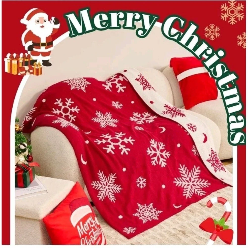 Christmas Snowflakes Throw Blanket, Winter Snowflakes Xmas Soft Warm Red 50x60